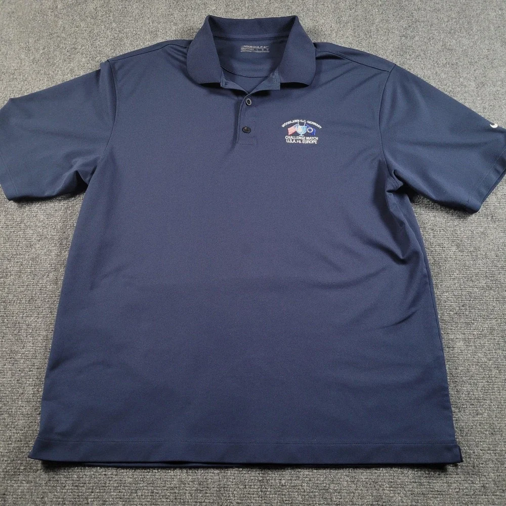 Nike Golf Polo Shirt Mens Large Navy NikeFIT Dry Woodlawn GC Germany 128898-419